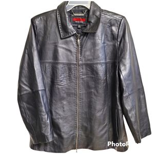 Avenue black genuine leather coat size 14/16